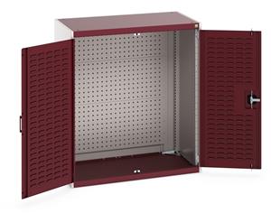 40021198.** cubio cupboard with louvre doors, full perfo backpanel. WxDxH: 1050x650x1200mm. RAL 7035/5010 or selected